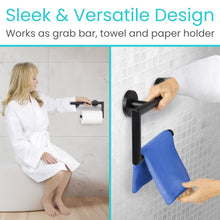 Load image into Gallery viewer, Metal Grab Bar With Toilet Paper Holder