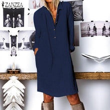Load image into Gallery viewer, Cotton and linen long sleeve dress