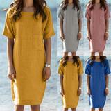Load image into Gallery viewer, Cotton and linen solid color dress