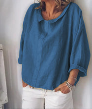 Load image into Gallery viewer, Fashion ZANZEA Women Lapel Neck Blouse Autumn Long Sleeve Shirt Casual Solid Blusas Femme Cotton Linen Tops Work Chemise Robe