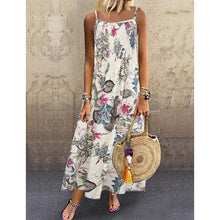 Load image into Gallery viewer, Cotton And Linen Print Sling Mid-length Dress