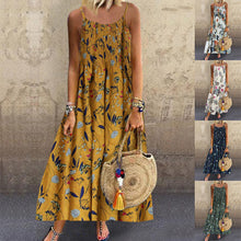 Load image into Gallery viewer, Cotton And Linen Print Sling Mid-length Dress