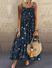 Load image into Gallery viewer, Cotton And Linen Print Sling Mid-length Dress