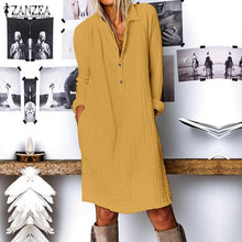 Load image into Gallery viewer, Cotton and linen long sleeve dress
