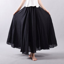 Load image into Gallery viewer, Solid Color Elastic Waist Linen Cotton Retro Ethnic Style Swing Skirt