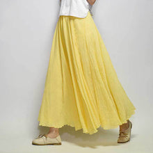 Load image into Gallery viewer, Solid Color Elastic Waist Linen Cotton Retro Ethnic Style Swing Skirt