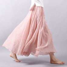 Load image into Gallery viewer, Solid Color Elastic Waist Linen Cotton Retro Ethnic Style Swing Skirt