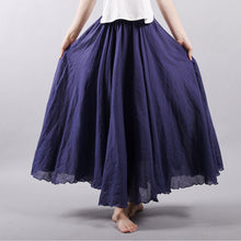 Load image into Gallery viewer, Solid Color Elastic Waist Linen Cotton Retro Ethnic Style Swing Skirt