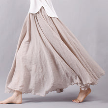 Load image into Gallery viewer, Solid Color Elastic Waist Linen Cotton Retro Ethnic Style Swing Skirt