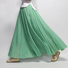 Load image into Gallery viewer, Solid Color Elastic Waist Linen Cotton Retro Ethnic Style Swing Skirt