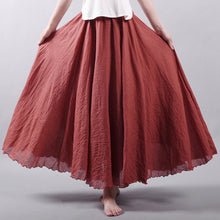 Load image into Gallery viewer, Solid Color Elastic Waist Linen Cotton Retro Ethnic Style Swing Skirt