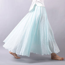 Load image into Gallery viewer, Solid Color Elastic Waist Linen Cotton Retro Ethnic Style Swing Skirt