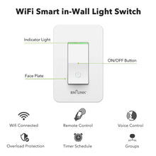 Load image into Gallery viewer, Wifi Smart In-Wall Light Switch, No Hub Required with Timer Function, White, Compatible with Alexa and Google Assistant, Neutral Wire Needed, 2.4 Ghz Network Only