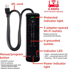 Load image into Gallery viewer, Ultrapro 7-Outlet Wi-Fi Surge Protector, Smart Power Strip, 3 Ft Cord, 3 Group Controlled Outlets, Works with Amazon Alexa & Google Home, 1440 Joules, Black, 55144