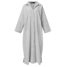 Load image into Gallery viewer, Cotton And Linen Striped Cardigan Irregular Dress