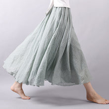 Load image into Gallery viewer, Solid Color Elastic Waist Linen Cotton Retro Ethnic Style Swing Skirt
