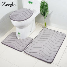 Load image into Gallery viewer, 3D Embossed Bathroom Bath Mat Set Toilet Carpet Rug Flannel Non-Slip Toilet Rug Bathroom Shower Room Rug Floor Mats