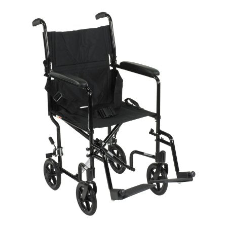 McKesson Lightweight Black Aluminum Transport Chair - 19 Inch Seat Width