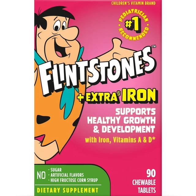 Children's Multivitamin Supplement Flintstones™ with Extra Iron Vitamin A / Ascorbic Acid 400 mcg - 25 mg Strength Chewable Tablet 90 per Bottle Assorted Fruit Flavor