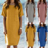 Load image into Gallery viewer, Cotton and linen solid color dress
