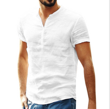 Load image into Gallery viewer, Collar Cotton Linen Shirts With Short Sleeves Shirt
