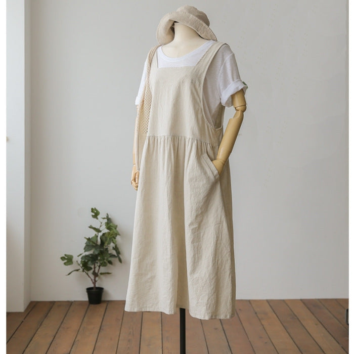 Cotton And Linen Sling Dress Washed Cotton Vest Skirt