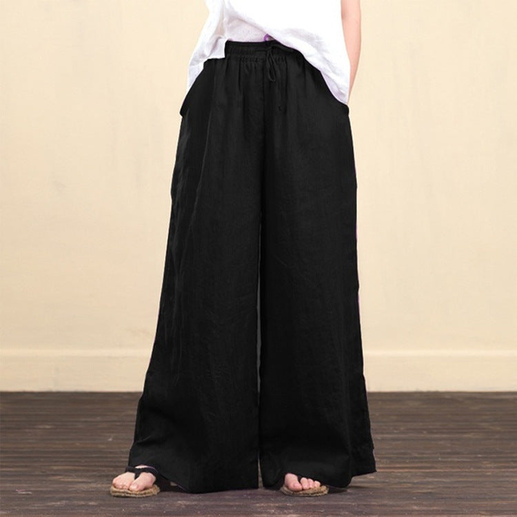 Cotton Linen Wide Legged Pants Women Loose Trousers