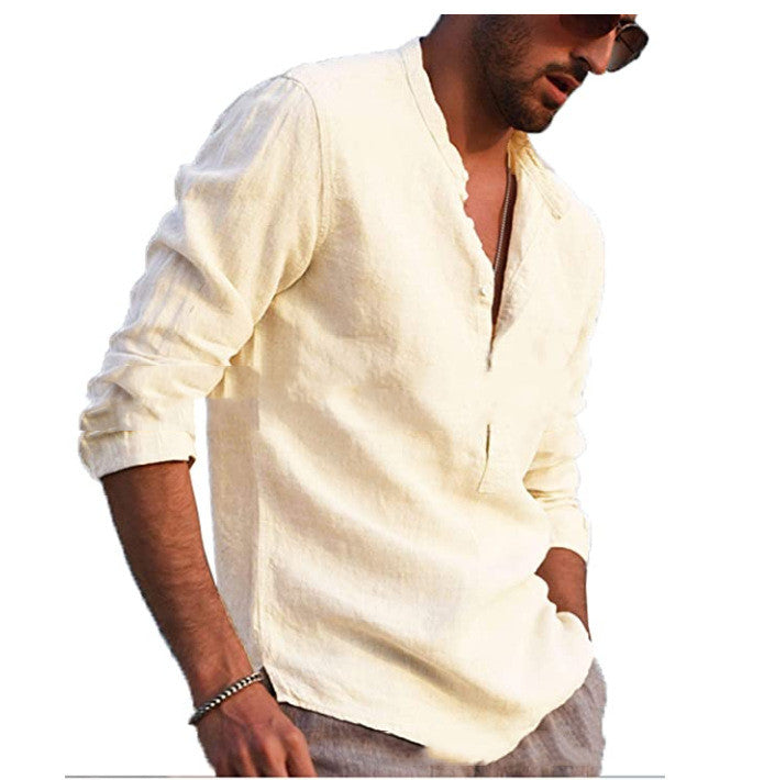 Cotton And Linen Long Sleeved Men's Casual Shirts Men's Tops