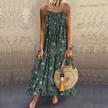 Load image into Gallery viewer, Cotton And Linen Print Sling Mid-length Dress
