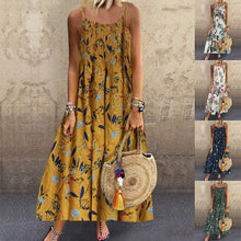 Load image into Gallery viewer, Cotton And Linen Print Sling Mid-length Dress
