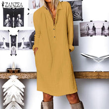 Load image into Gallery viewer, Cotton and linen long sleeve dress
