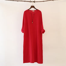 Load image into Gallery viewer, Simple Texture Of Red Cotton And Linen Dress
