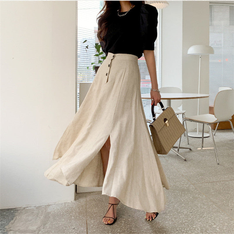 Korean Version Irregular Cotton And Linen Skirt