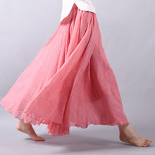 Load image into Gallery viewer, Solid Color Elastic Waist Linen Cotton Retro Ethnic Style Swing Skirt
