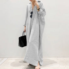 Load image into Gallery viewer, Cotton And Linen Striped Cardigan Irregular Dress
