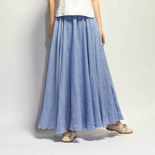 Load image into Gallery viewer, Solid Color Elastic Waist Linen Cotton Retro Ethnic Style Swing Skirt
