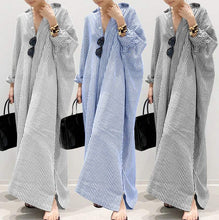 Load image into Gallery viewer, Cotton And Linen Striped Cardigan Irregular Dress
