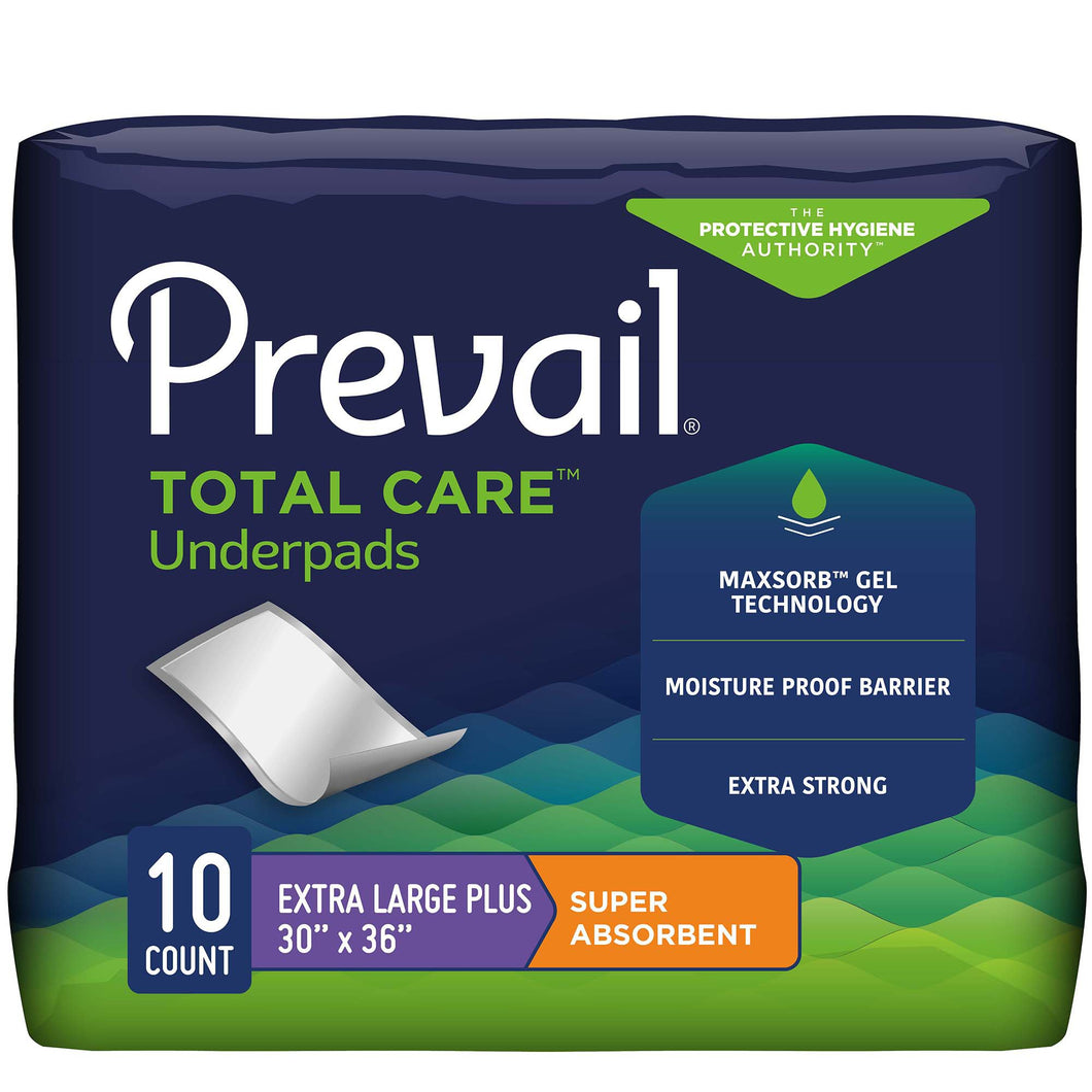 Prevail® Total Care™ Super Absorbent Polymer Underpad, 30 x 36 Inch -- QTY: BG/10