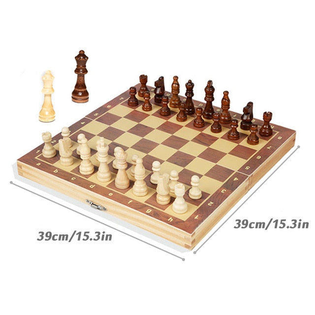 Enhance Cognitive Skills with a Portable Wooden Chess Set | Magnetic Board with 34 Chess Pieces for Travel and Storage