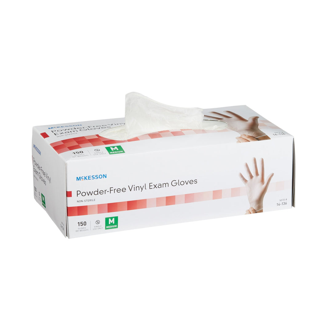 McKesson Non-Sterile, Powder-Free Vinyl Exam Gloves, Medium, Standard Cuff Length, Smooth Clear