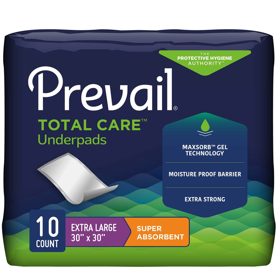 Prevail® Total Care™ Super Absorbent Polymer Underpad, 30 x 30 Inch -- QTY: BG/10