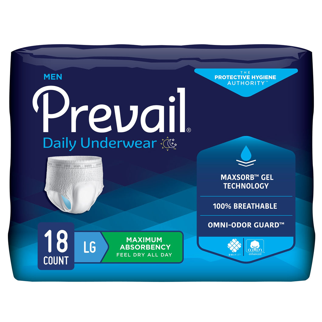 Prevail® Men's Daily Underwear Maximum Absorbent Underwear, Large / Extra Large -- QTY: BG/18