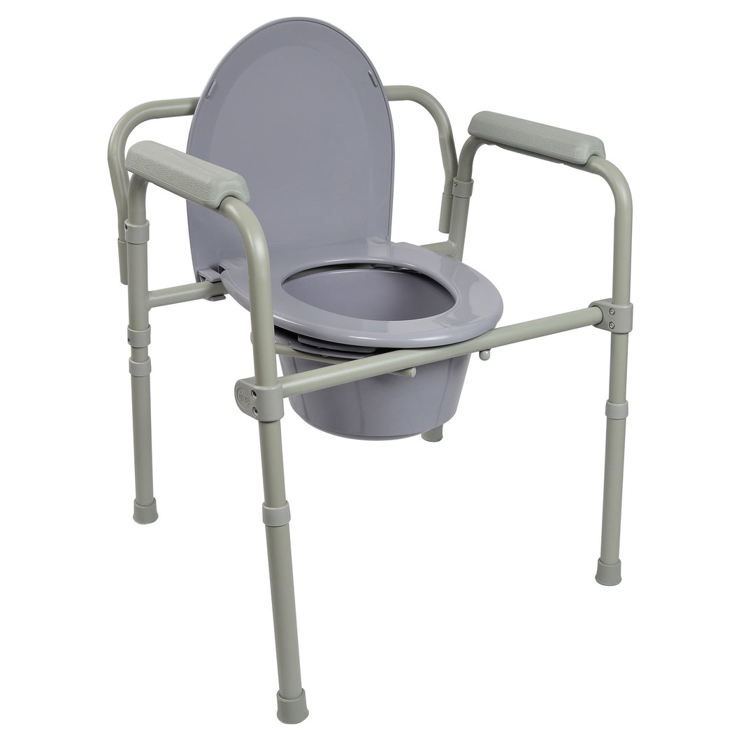 Folding Fixed Arm Steel Commode Chair